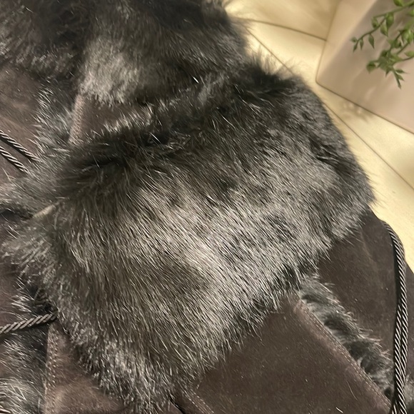 Coach Azalea Suede Tall Black Boots Fur Trim - Picture 4 of 5